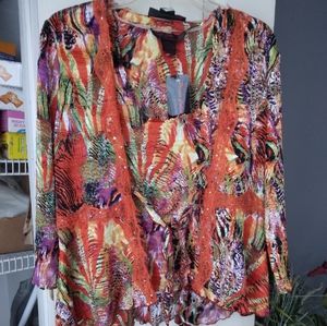 Twin set top with cardigan soft fabric polyester